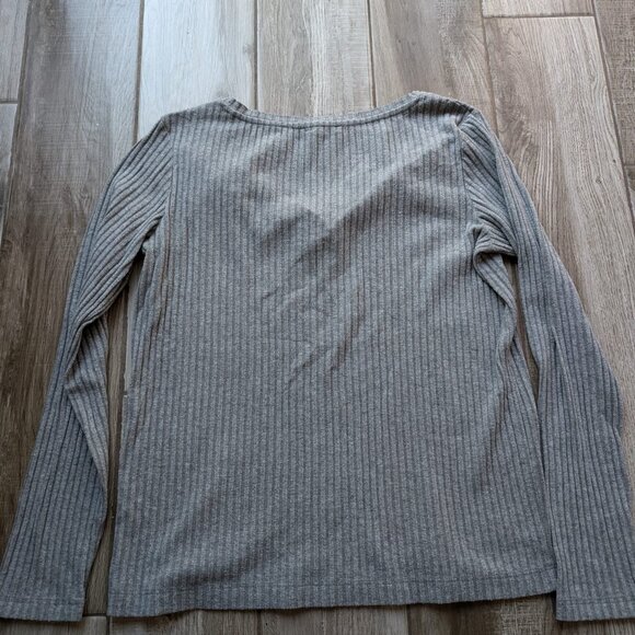 EDC Esprit Grey Ribbed Long Sleeve Ruffle Front Top Women’s Size M - Picture 3 of 5